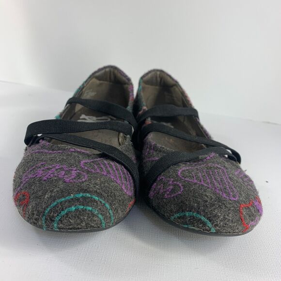 OTBT Womens Ballet Flats Embroidered Boho Mary Jane Straps Grey 8 Hippie - Picture 8 of 11